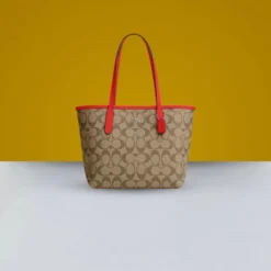 signature city tote bag with og box & dust bag (mustard-red)