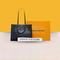 The Go Premium Monogram Leather Tote Bag With OG Magnetic Box & Dust Bag (Black - 730)