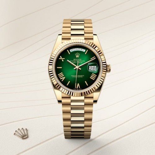 SEMI ETA Role_x Day Date Gold Ombre Green Dial