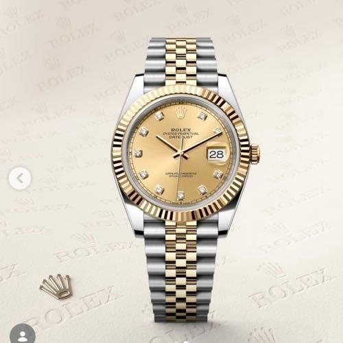 Semi ETA Role_x Date Just 41 Silver Gold Dial Diamond Initial