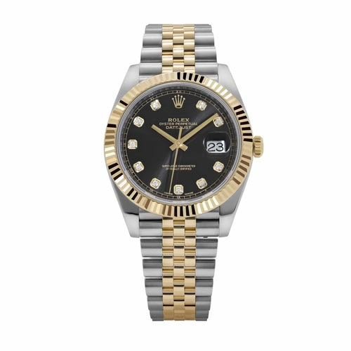 Semi ETA Role_x Date Just 41 Silver Gold Black Dial Diamond Initial