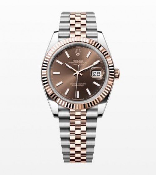 Semi ETA Role_x Date Just 41 Silver Rose Gold Brown Dial