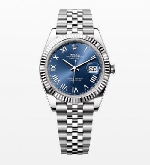 Semi ETA Role_x Date Just 41 Silver Blue Dial Roman Figure