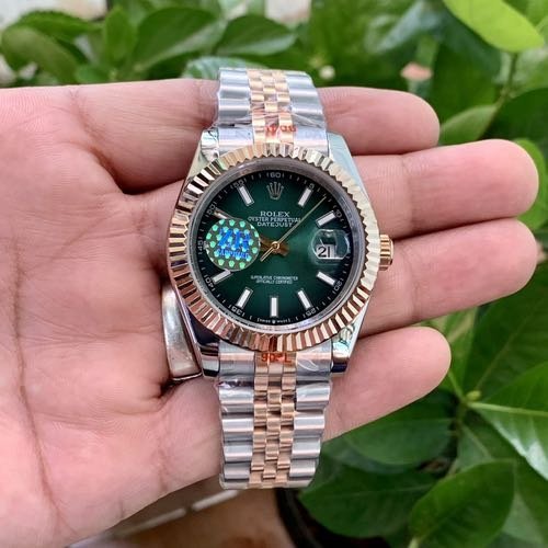 ZR Role_x Date Just 41 Silver Rose Gold Green Dial
